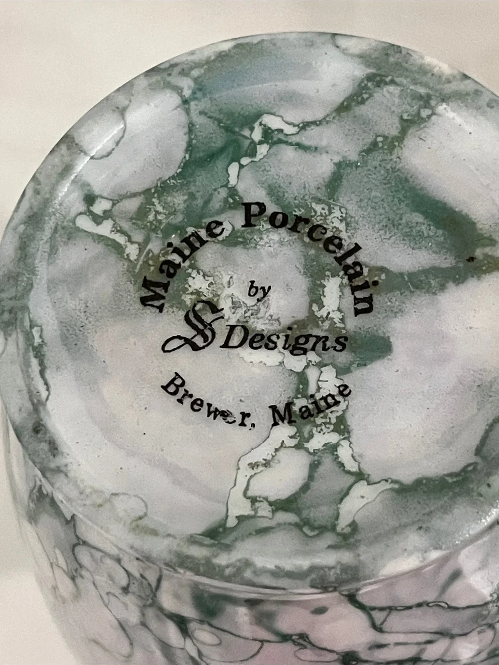 Maine Porcelain Green Marble  Vase by S Designs Brewer Maine